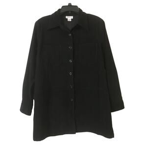 Avenue 14/16 Black Faux Suede Button Up Long Sleeve Jacket With Breast Pockets